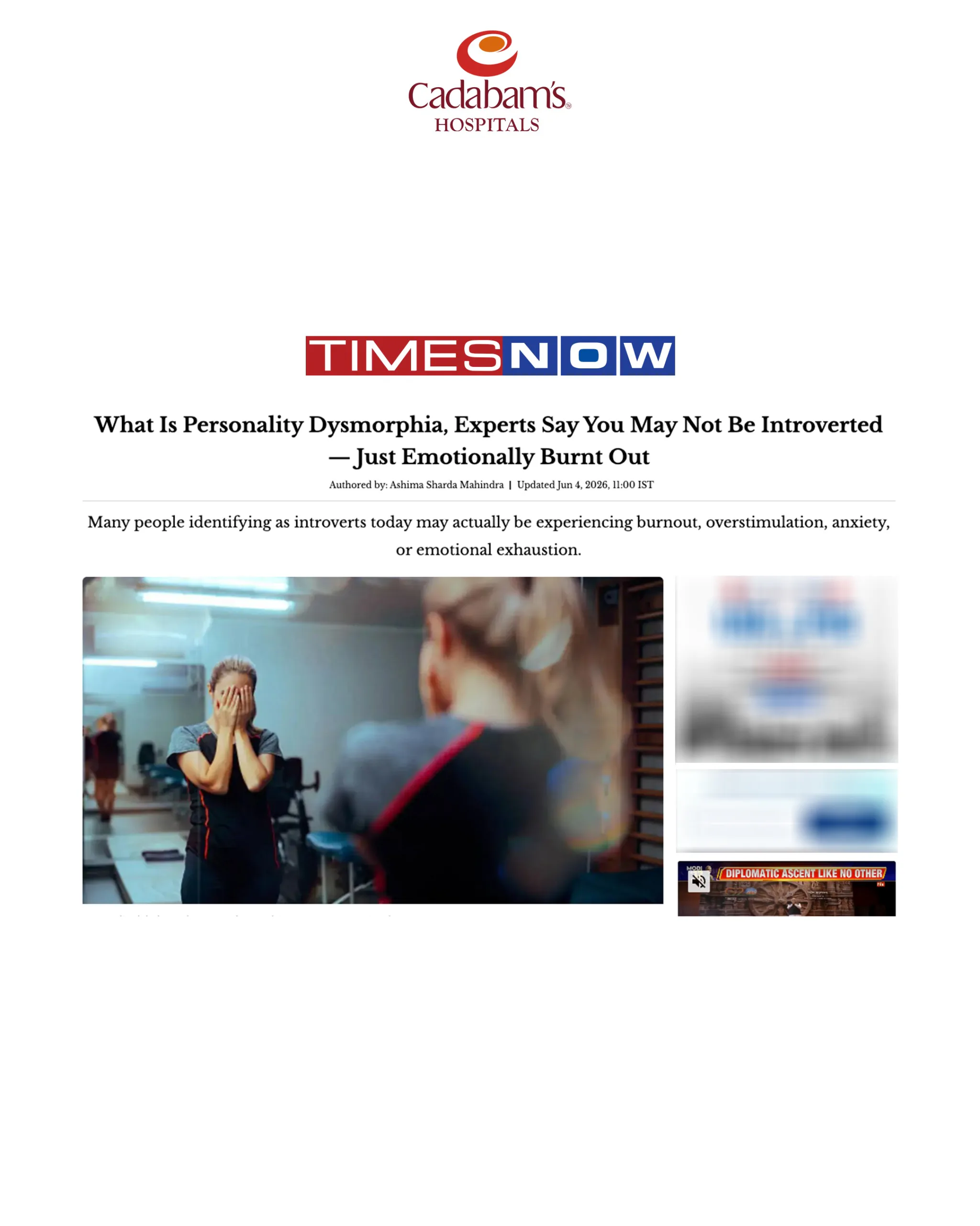 Times Now feature with Neha Cadabam on Personality Dysmorphia — why burnout is often mistaken for introversion